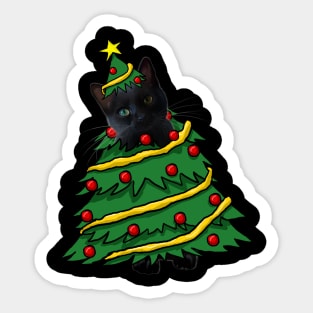 Black Cat Christmas Tree Funny Xmas Cat Lover Sticker